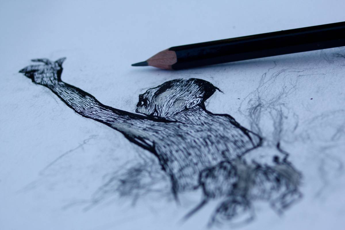 A sketch on a white paper with a black pencil